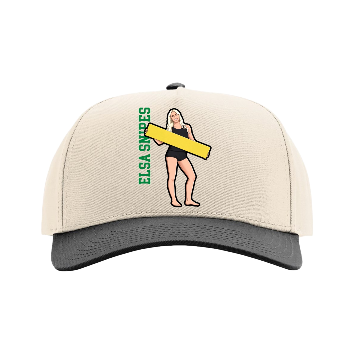 Full Fabric Five-Panel Champ Cap — Name Vertical in Cream/Black
