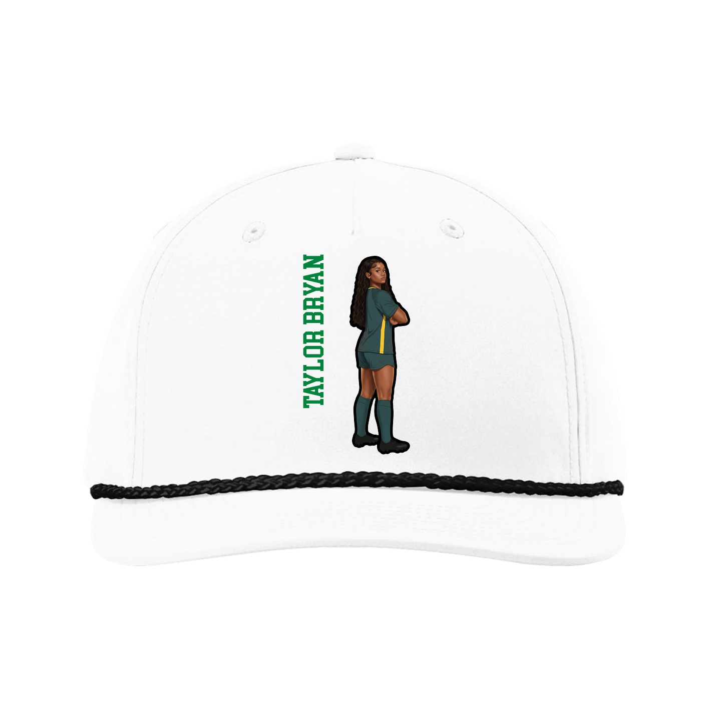 Five-Panel Classic Rope Cap — Name Vertical in White