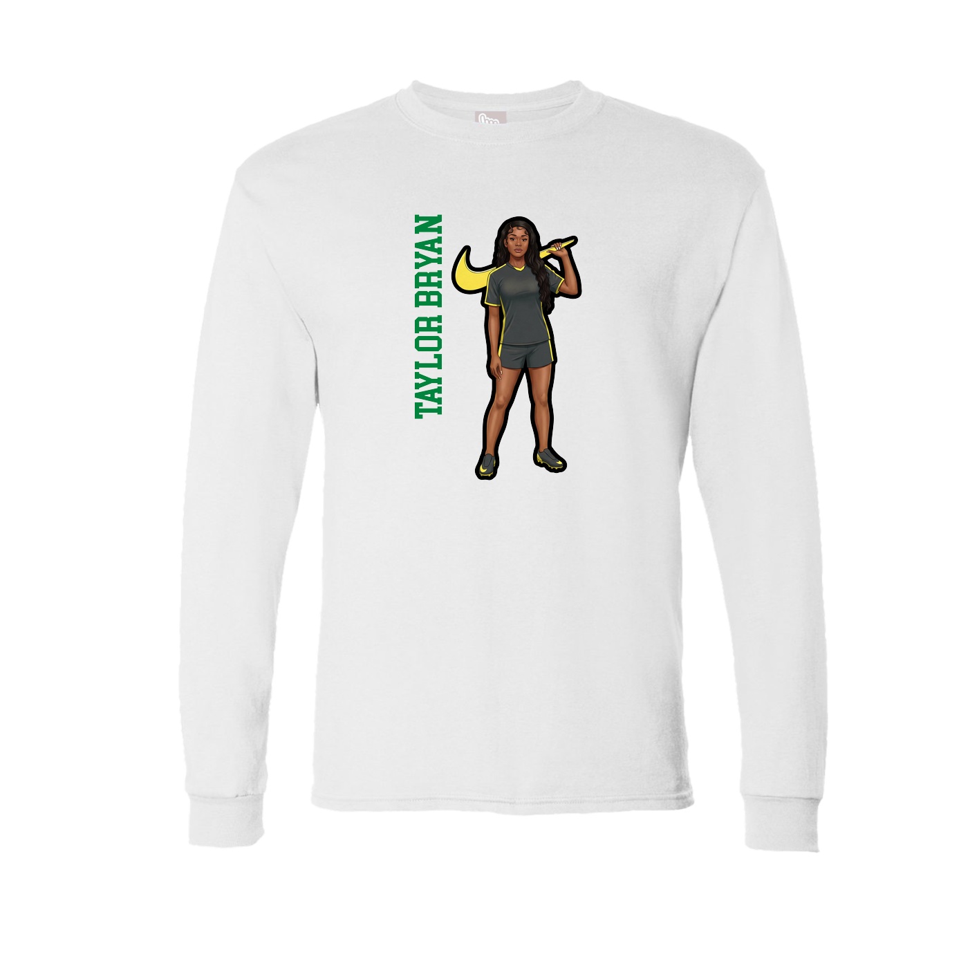 Long Sleeve Tee — Name Vertical in White
