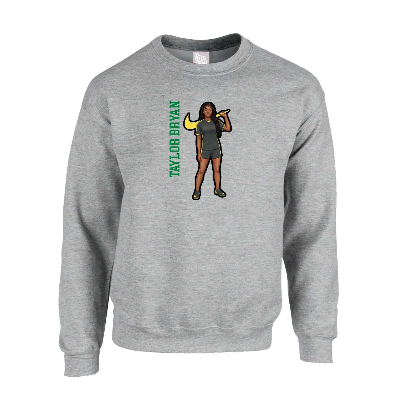 Fleece Crew — Name Vertical in Grey