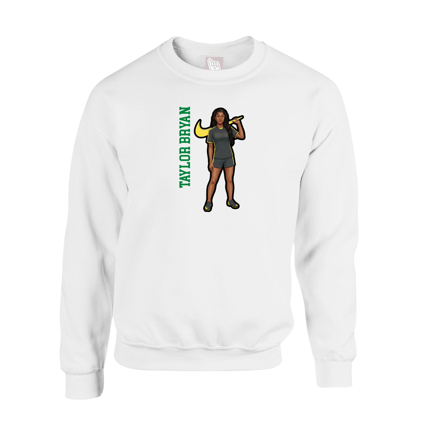Fleece Crew — Name Vertical in White