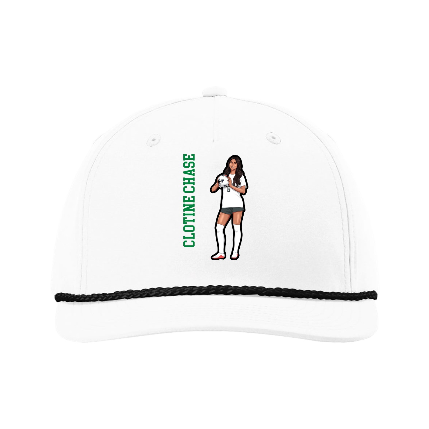 Five-Panel Classic Rope Cap — Name Vertical in White
