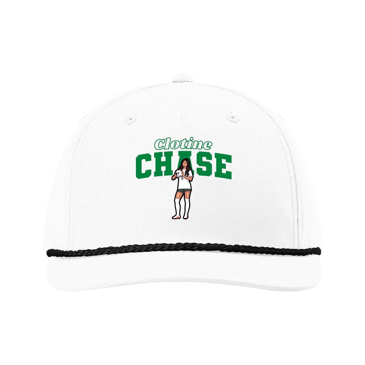 Five-Panel Classic Rope Cap — Name Arch in White