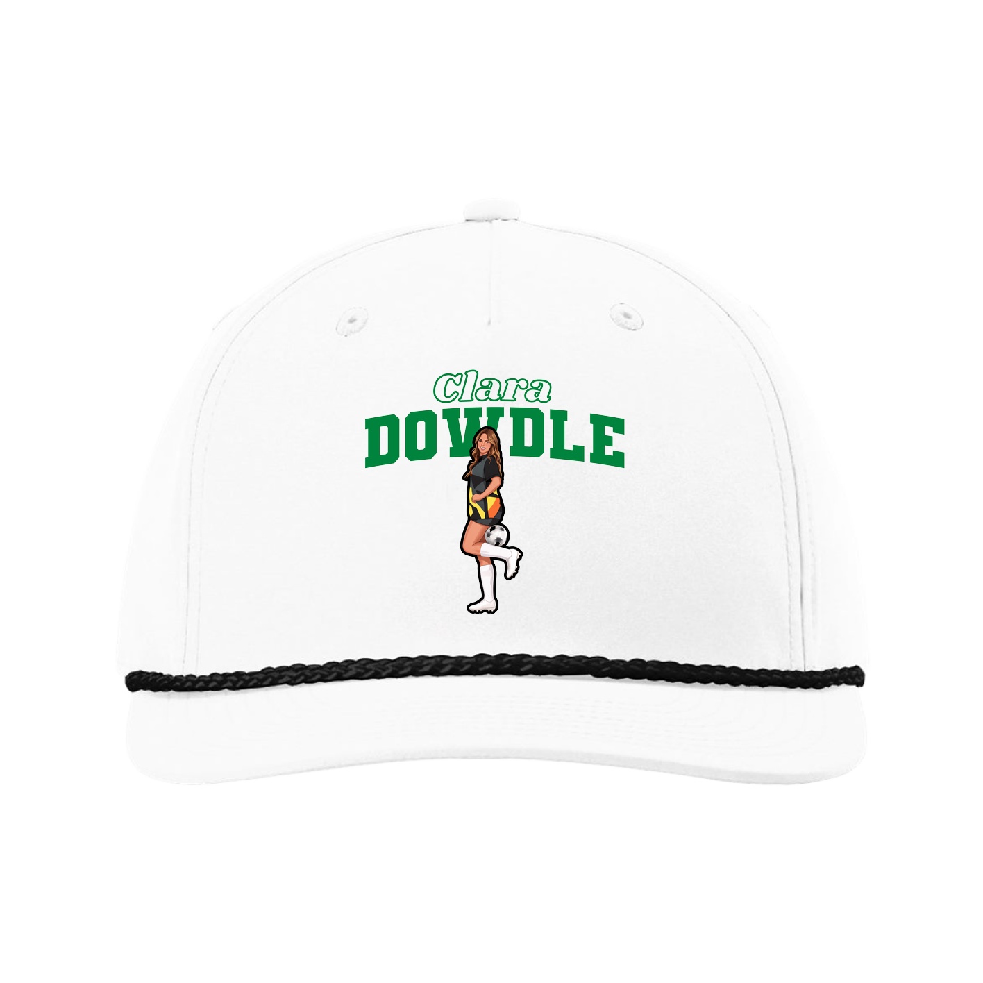 Five-Panel Classic Rope Cap — Name Arch in White