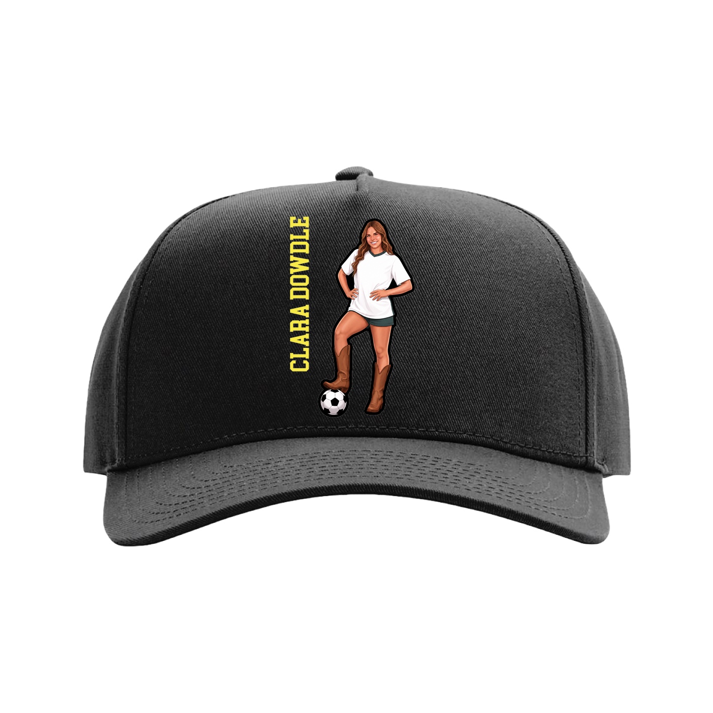 Full Fabric Five-Panel Champ Cap — Name Vertical in Black