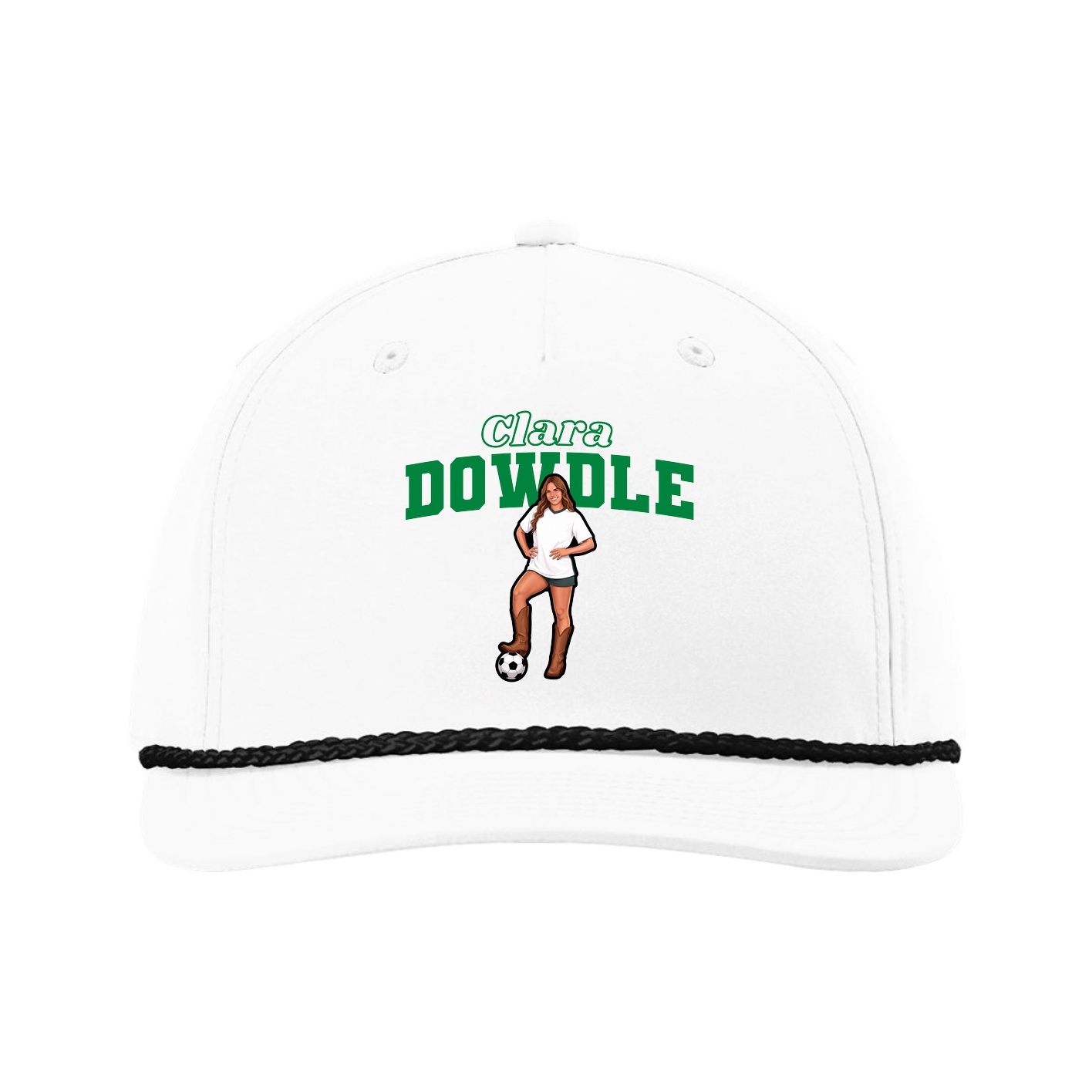 Five-Panel Classic Rope Cap — Name Arch in White