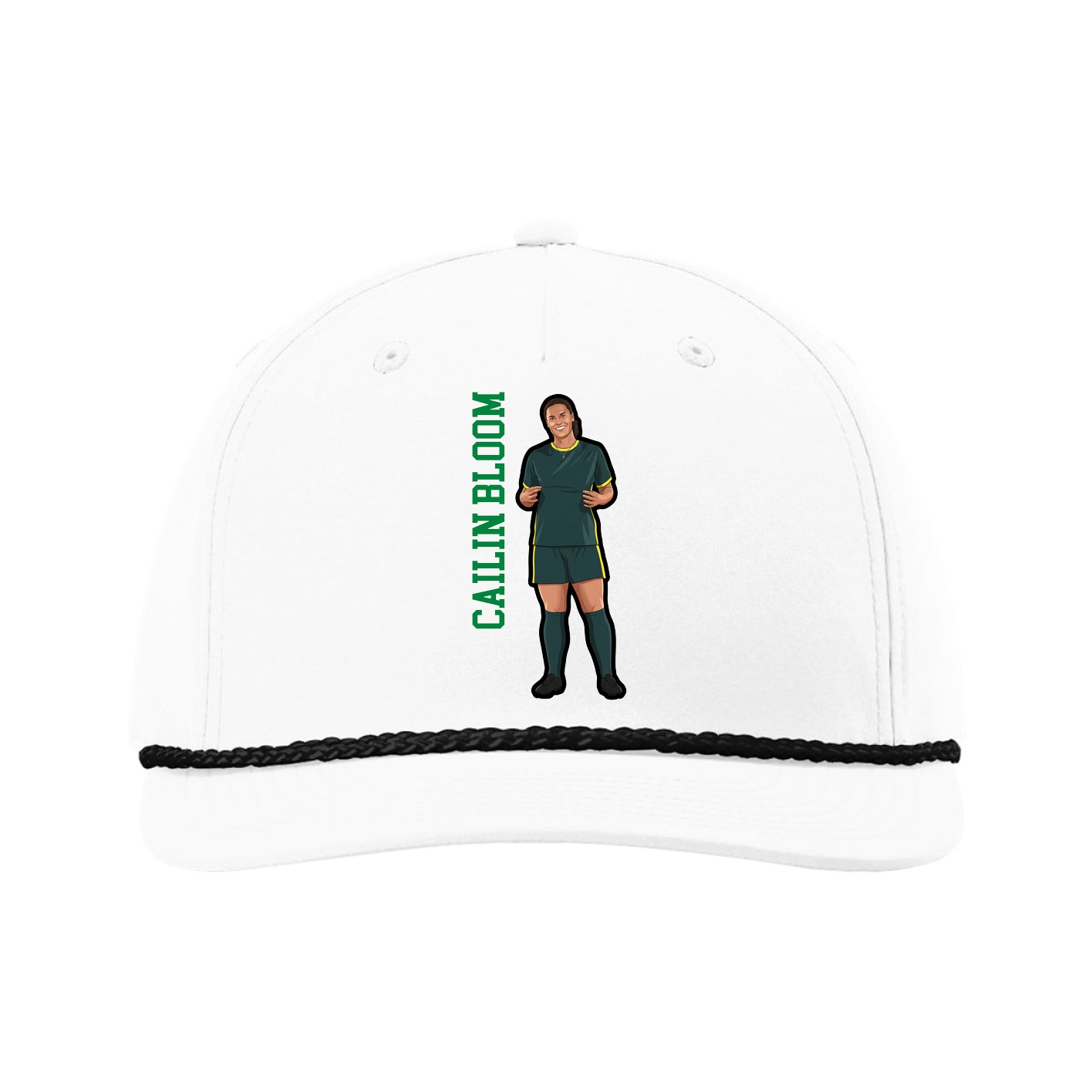 Five-Panel Classic Rope Cap — Name Vertical in White