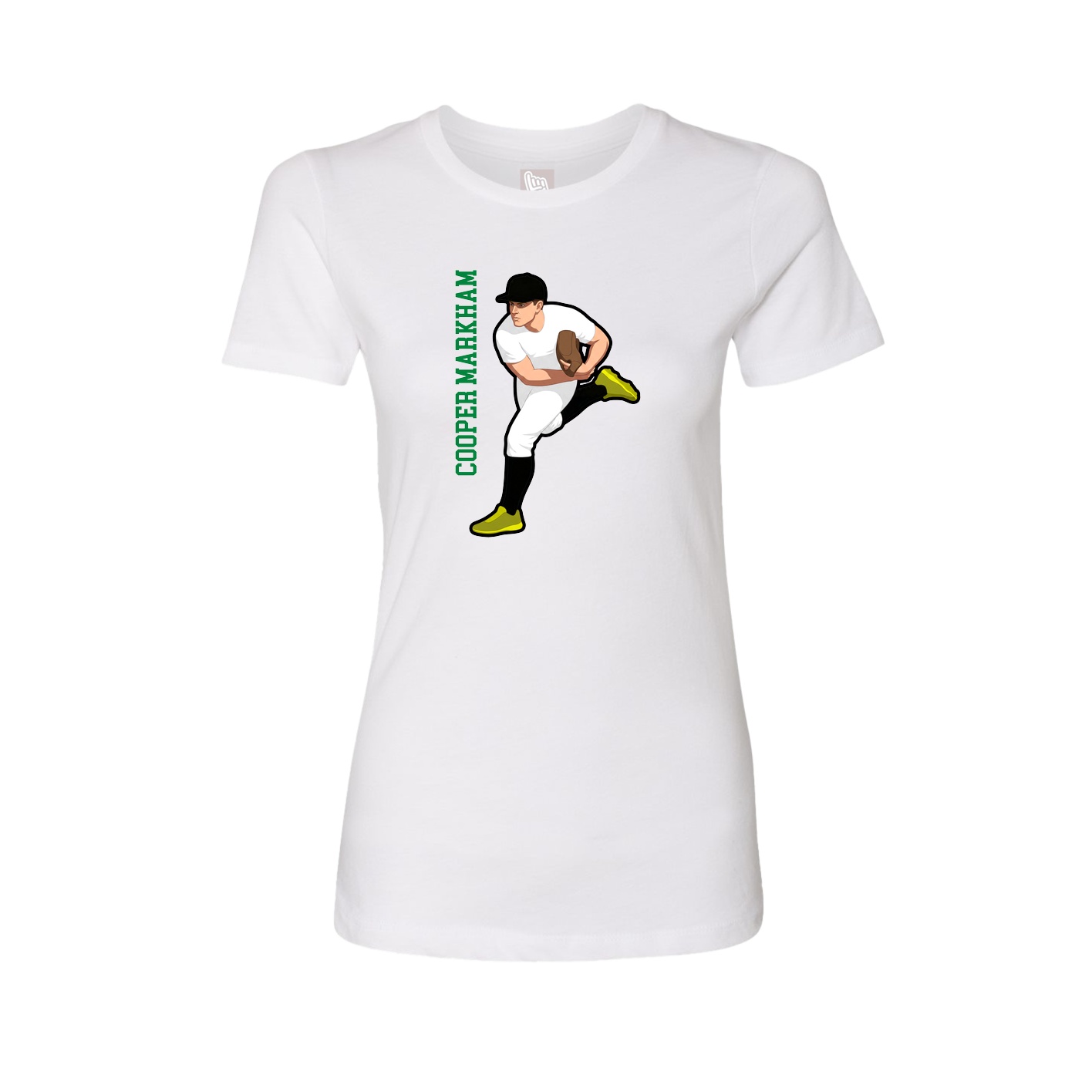Womens Tee — Name Vertical in White