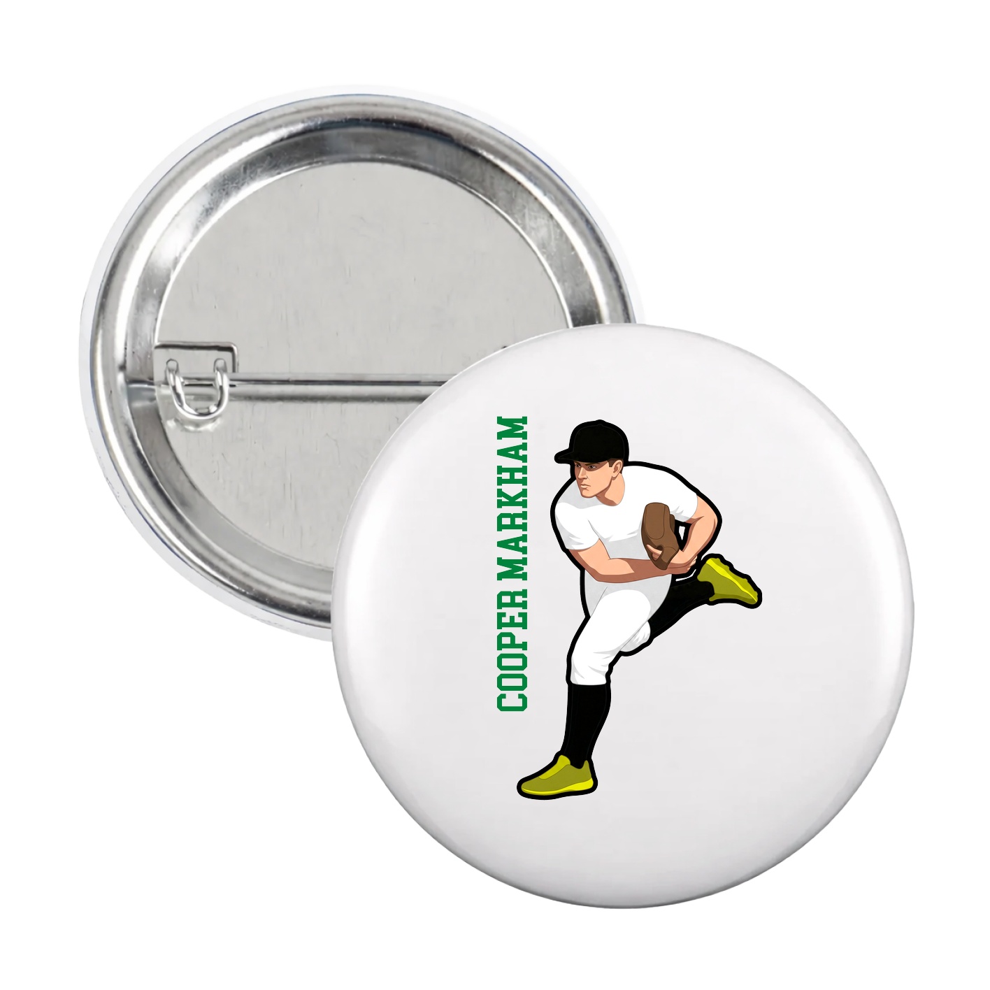 Game Day Button — Name Vertical in White