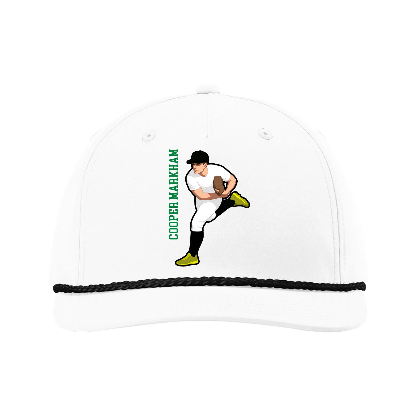 Five-Panel Classic Rope Cap — Name Vertical in White