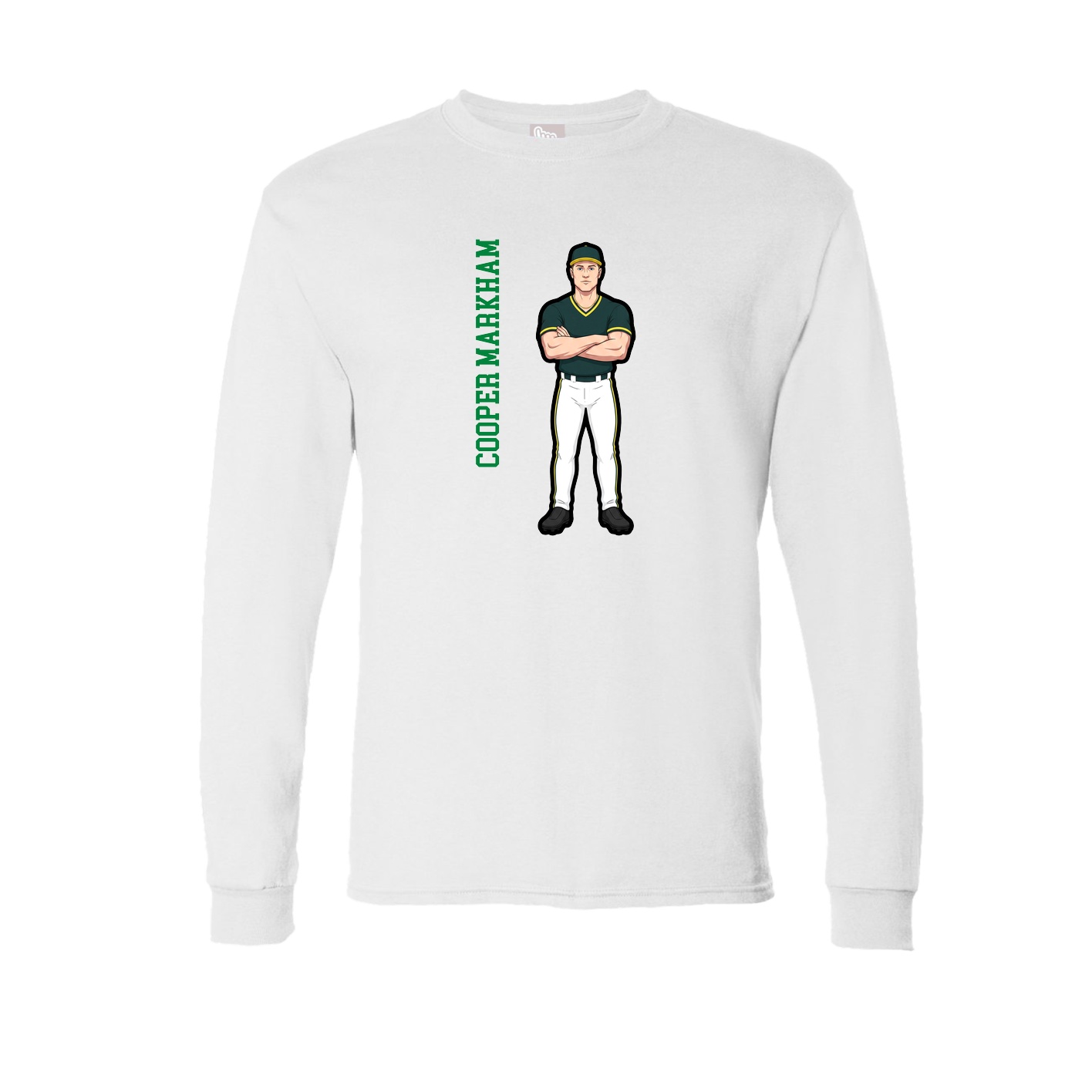Long Sleeve Tee — Name Vertical in White
