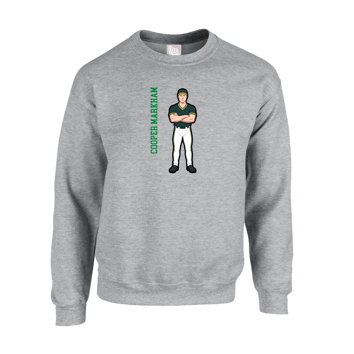 Fleece Crew — Name Vertical in Grey