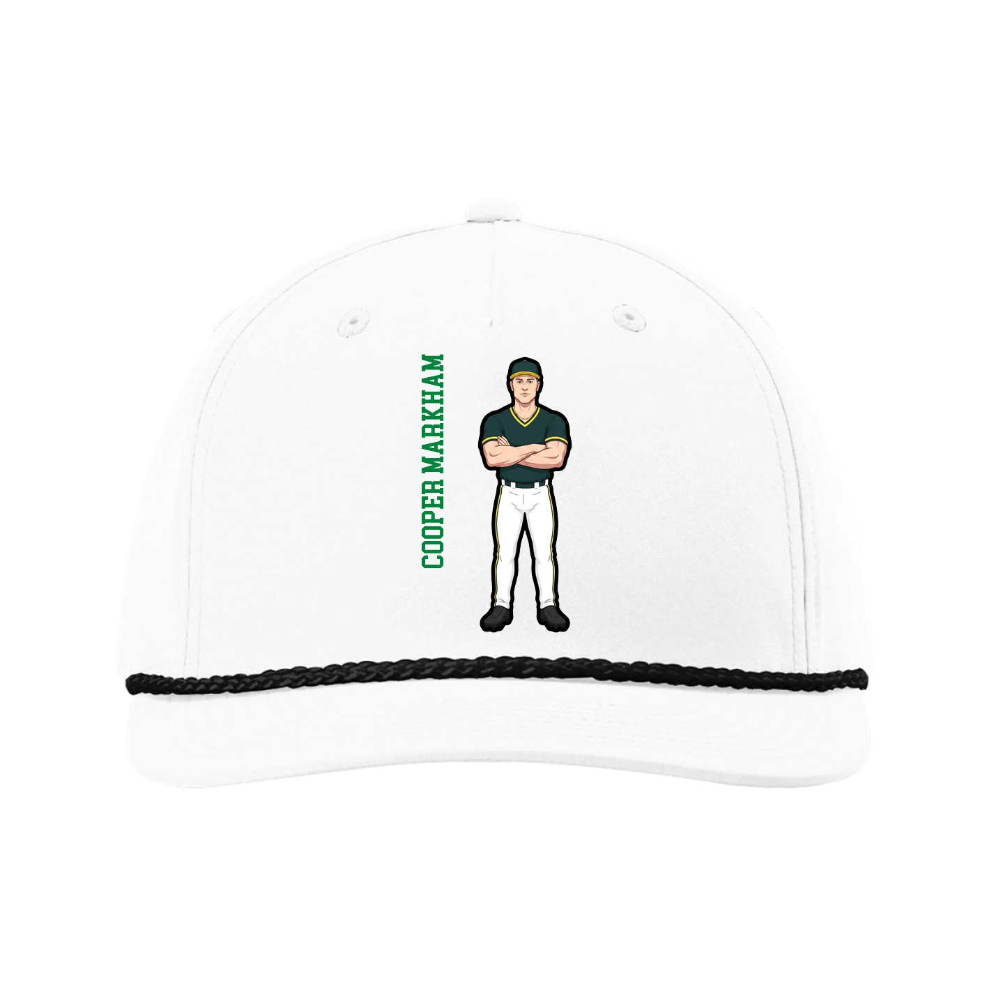 Five-Panel Classic Rope Cap — Name Vertical in White