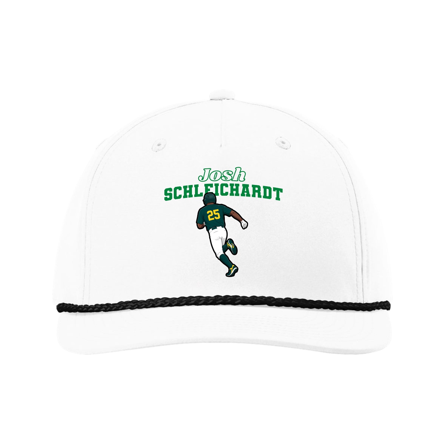 Five-Panel Classic Rope Cap — Name Arch in White