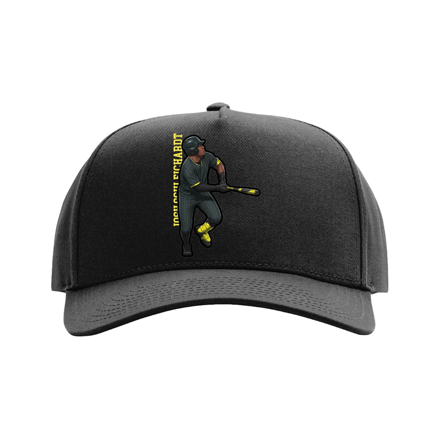 Full Fabric Five-Panel Champ Cap — Name Vertical in Black