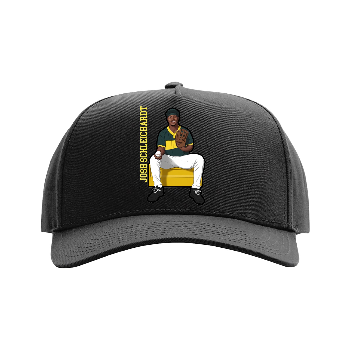 Full Fabric Five-Panel Champ Cap — Name Vertical in Black