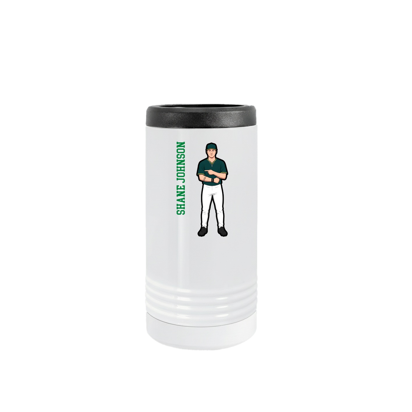 Slim Beverage Holder — Name Vertical in White