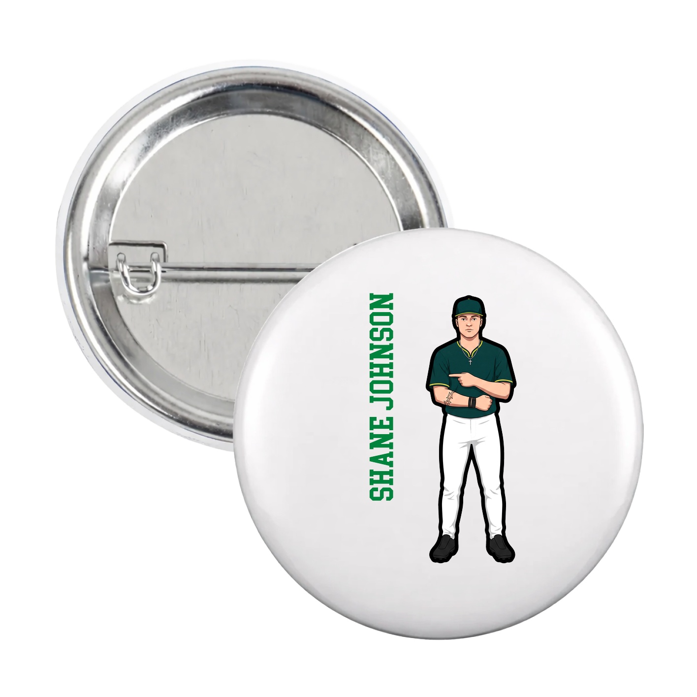 Game Day Button — Name Vertical in White