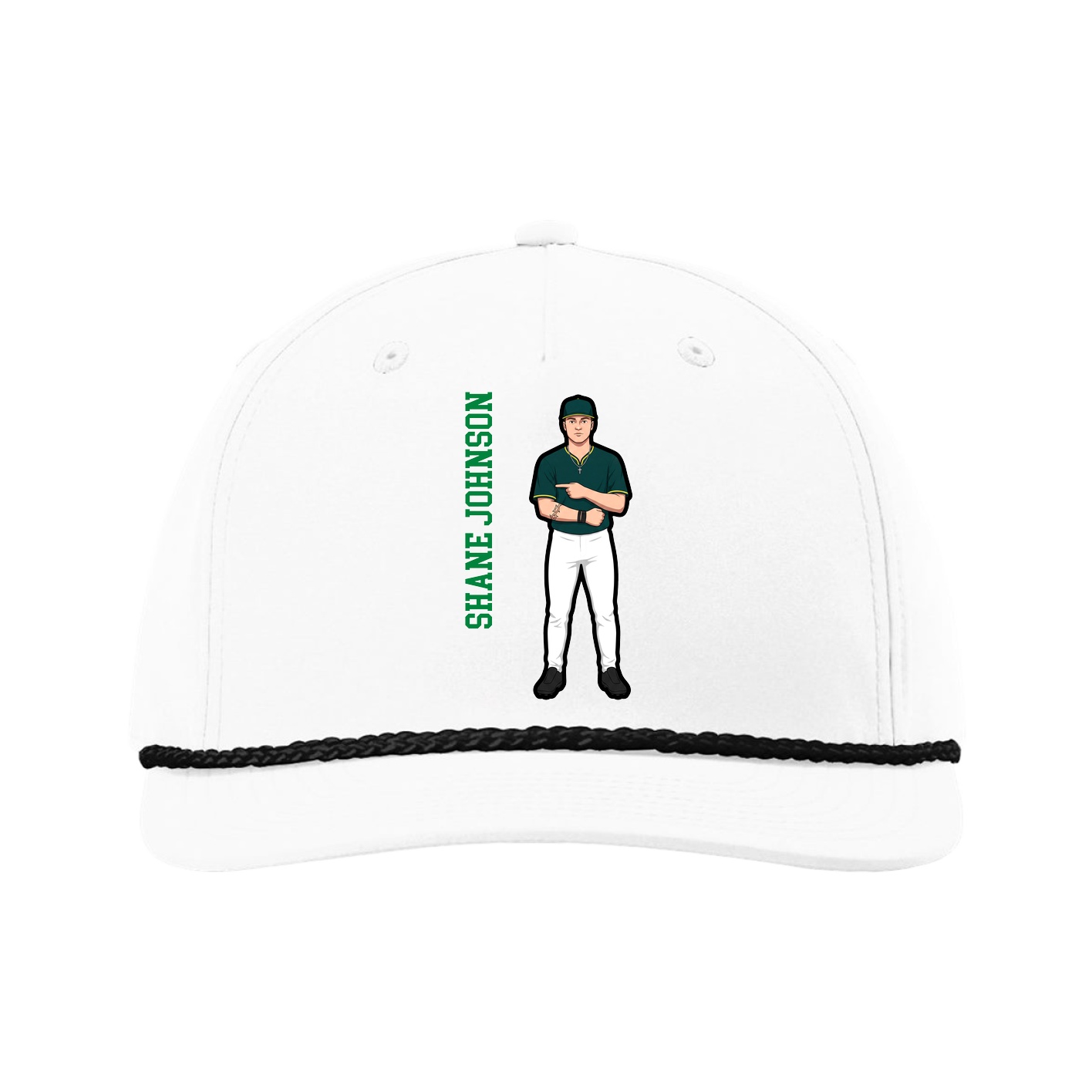 Five-Panel Classic Rope Cap — Name Vertical in White
