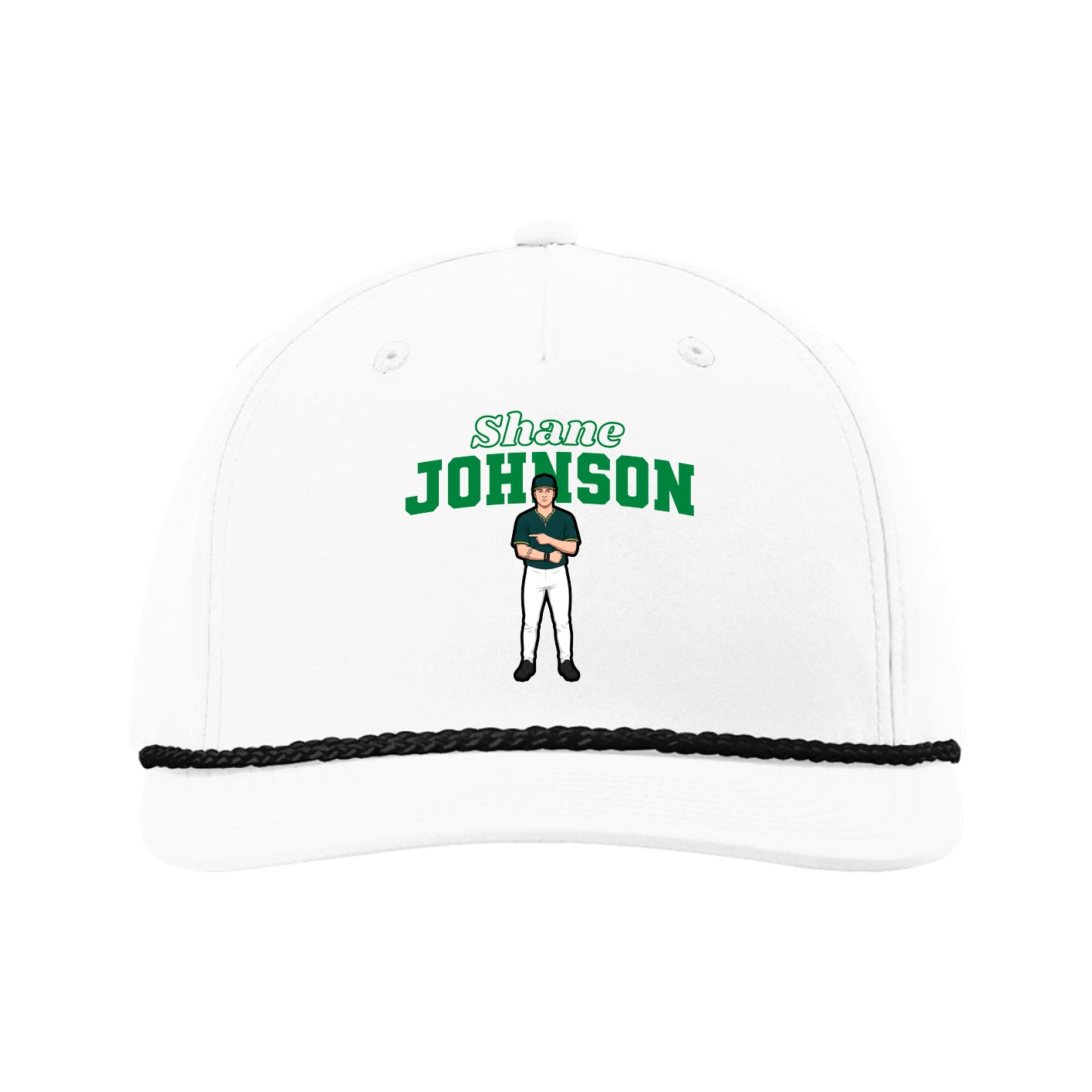 Five-Panel Classic Rope Cap — Name Arch in White