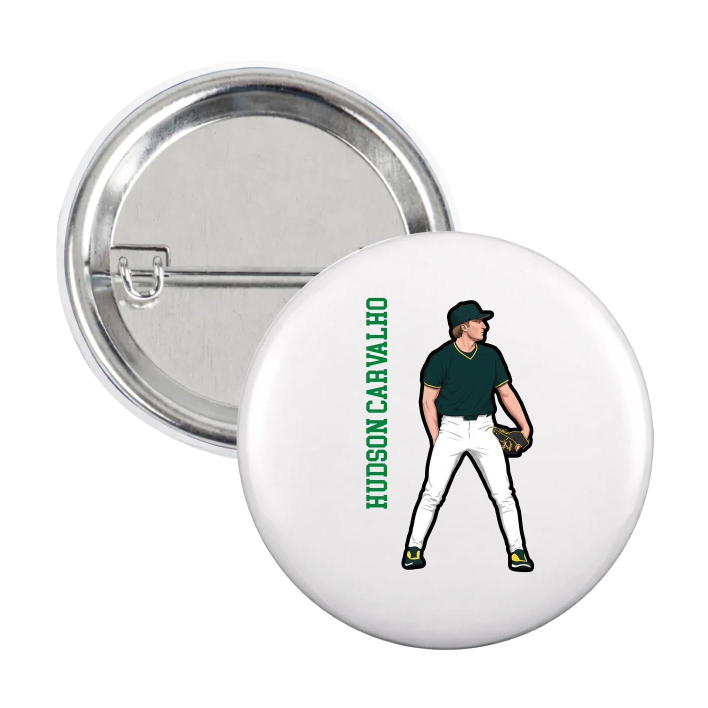 Game Day Button — Name Vertical in White