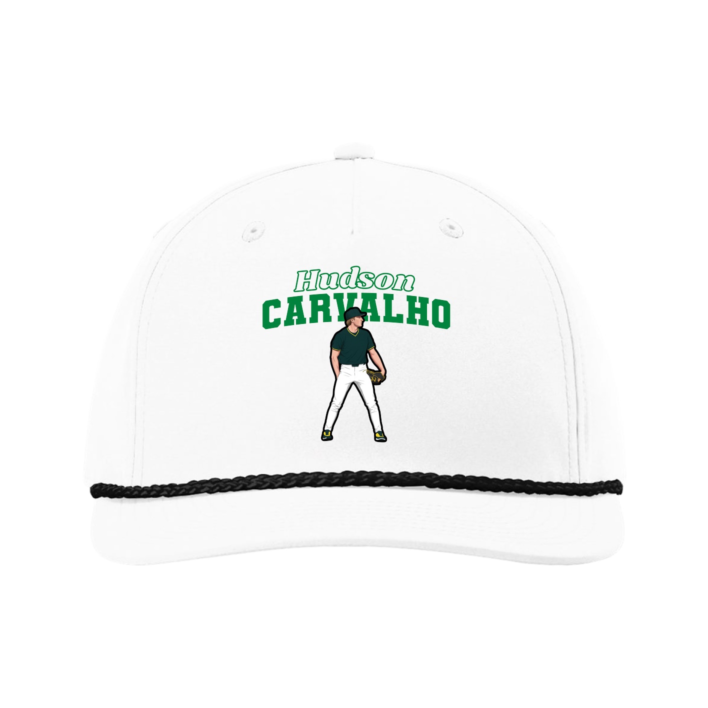Five-Panel Classic Rope Cap — Name Arch in White