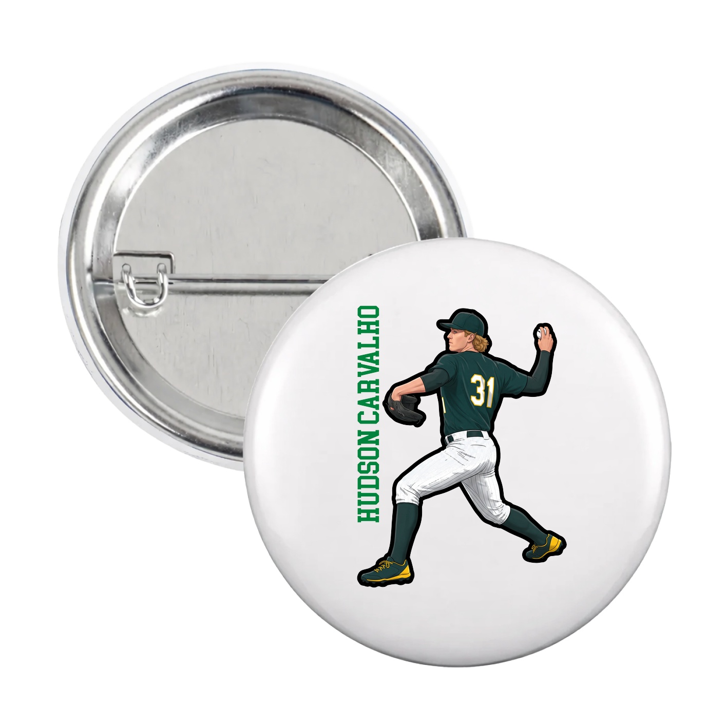 Game Day Button — Name Vertical in White