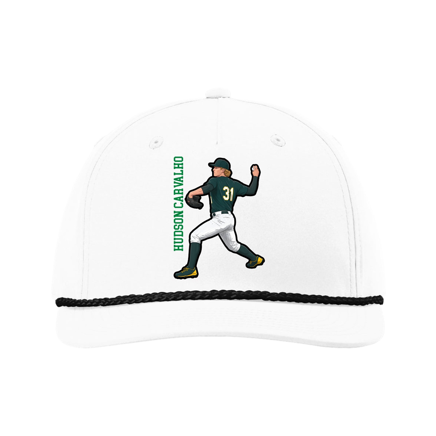 Five-Panel Classic Rope Cap — Name Vertical in White
