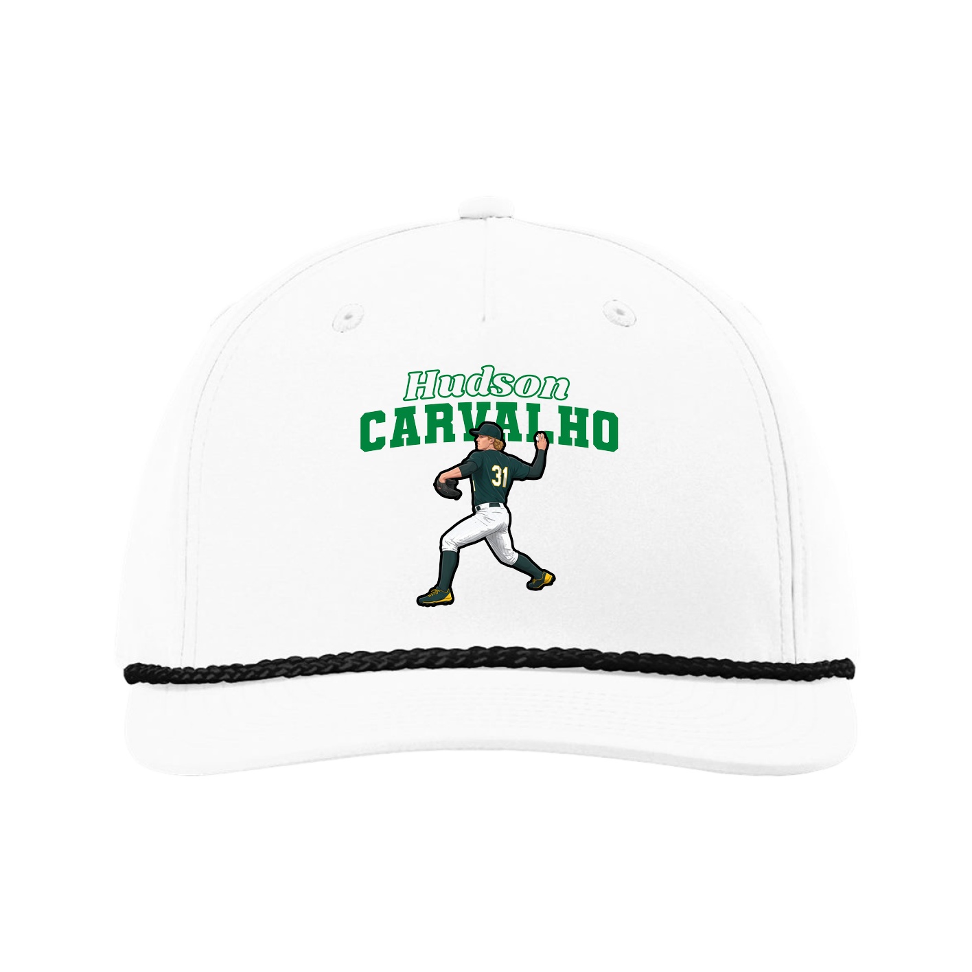 Five-Panel Classic Rope Cap — Name Arch in White
