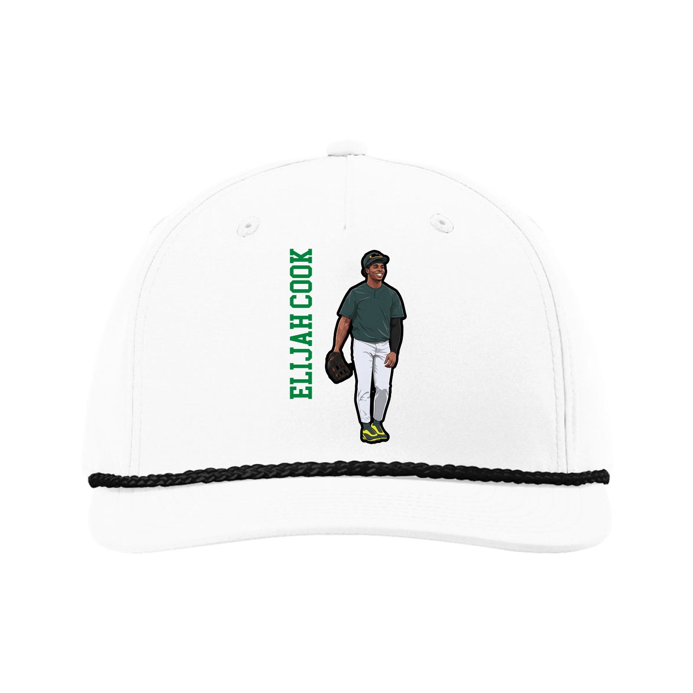 Five-Panel Classic Rope Cap — Name Vertical in White