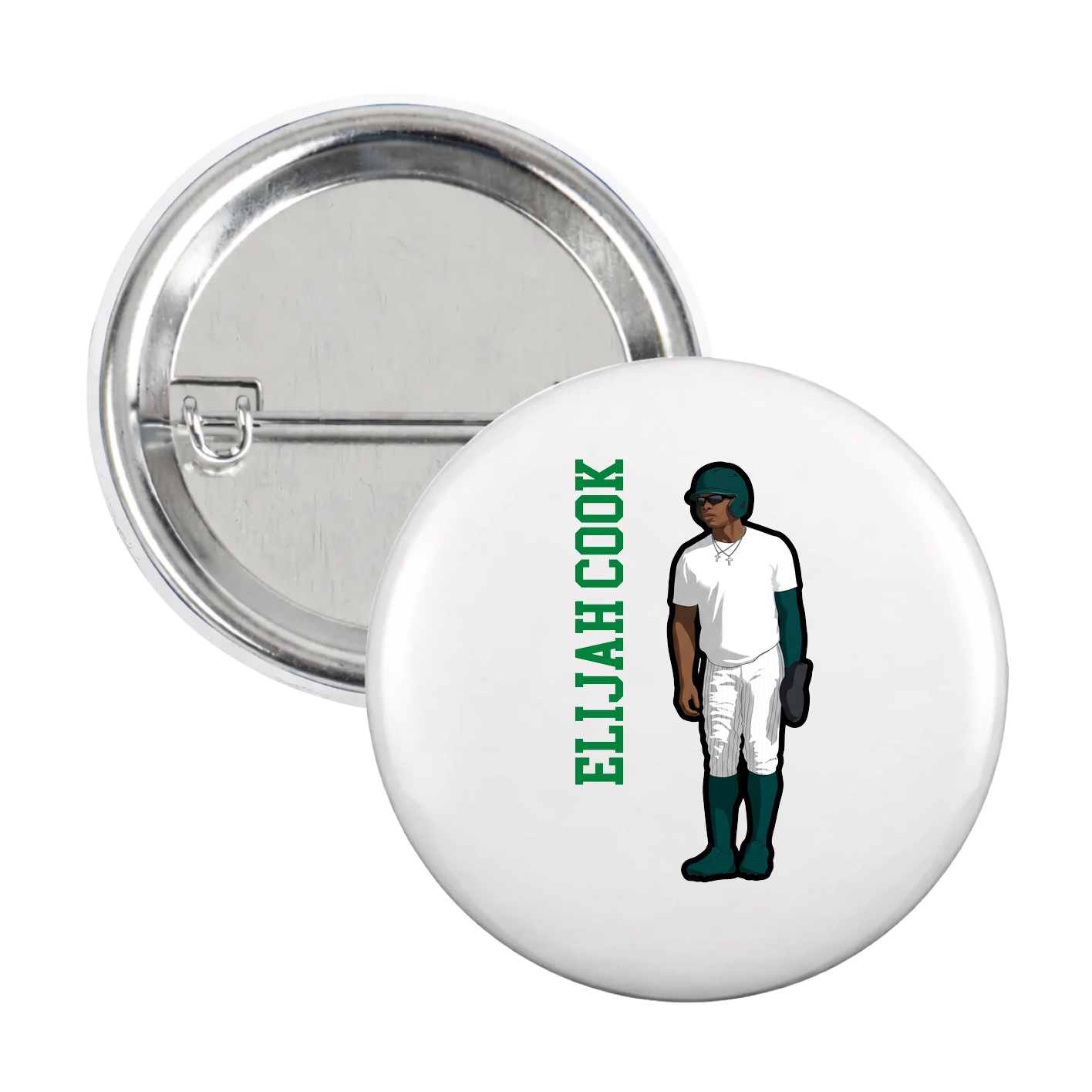 Game Day Button — Name Vertical in White