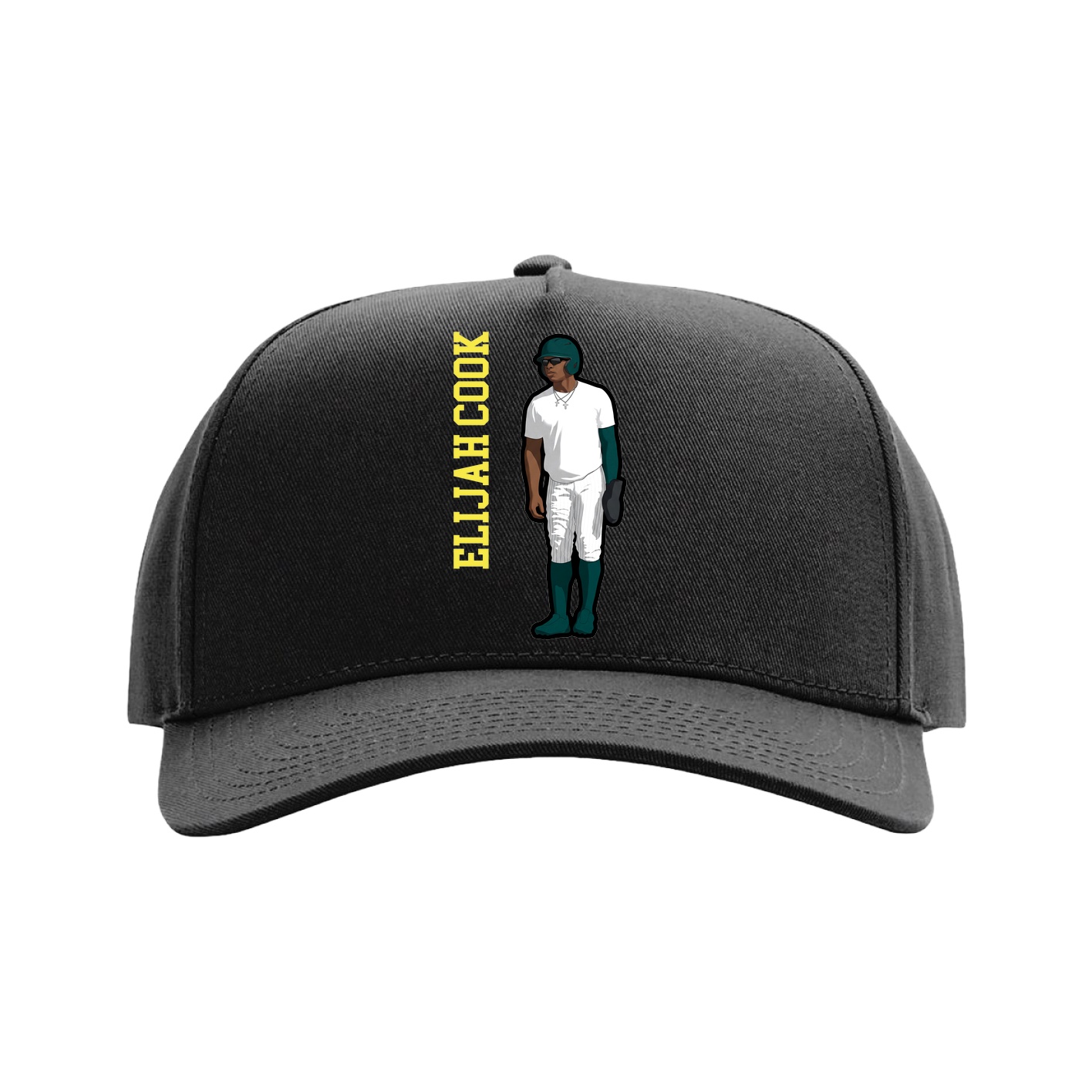 Full Fabric Five-Panel Champ Cap — Name Vertical in Black