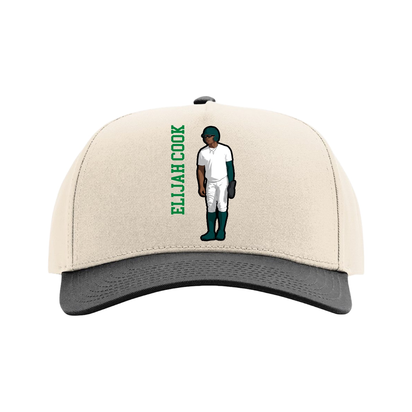 Full Fabric Five-Panel Champ Cap — Name Vertical in Cream/Black