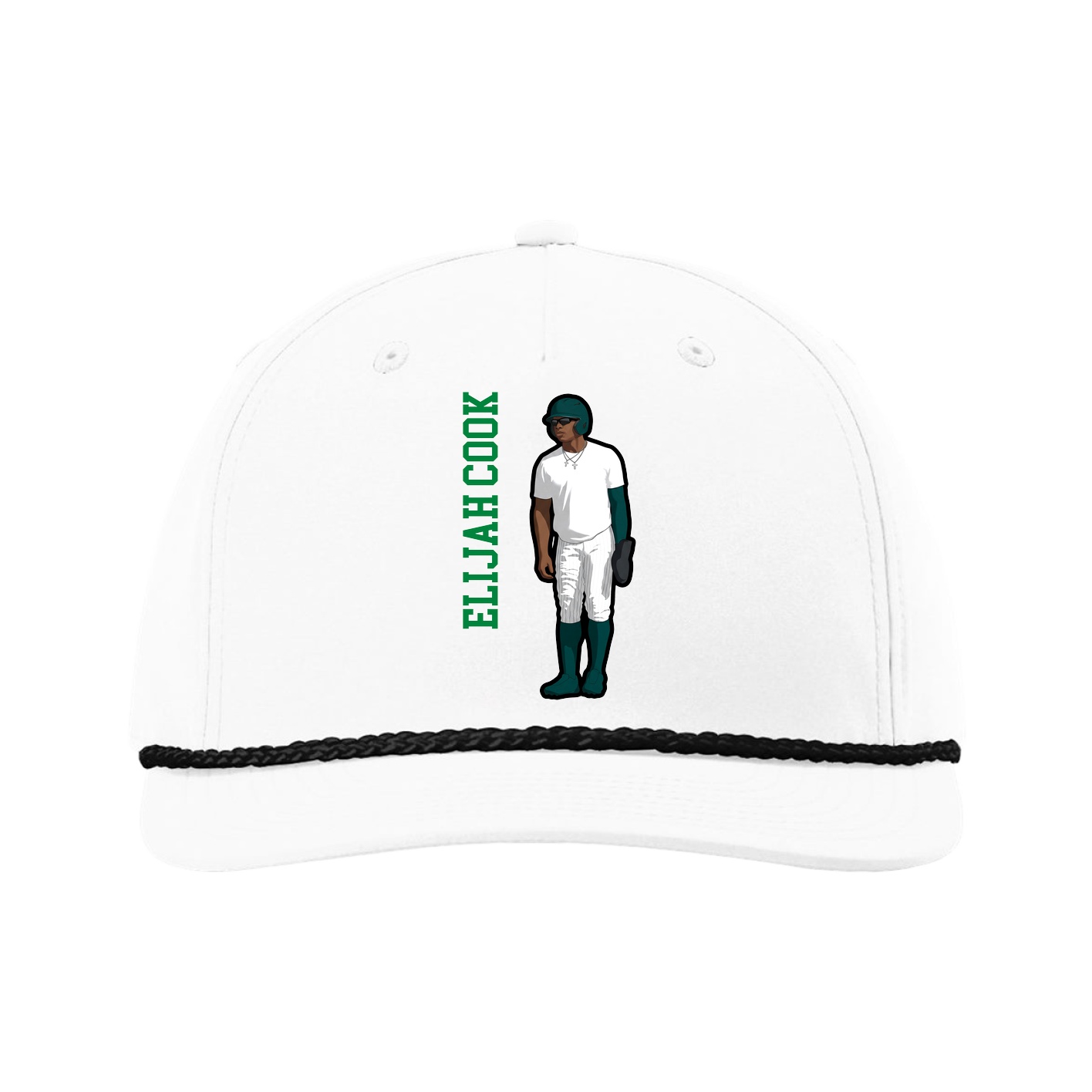 Five-Panel Classic Rope Cap — Name Vertical in White