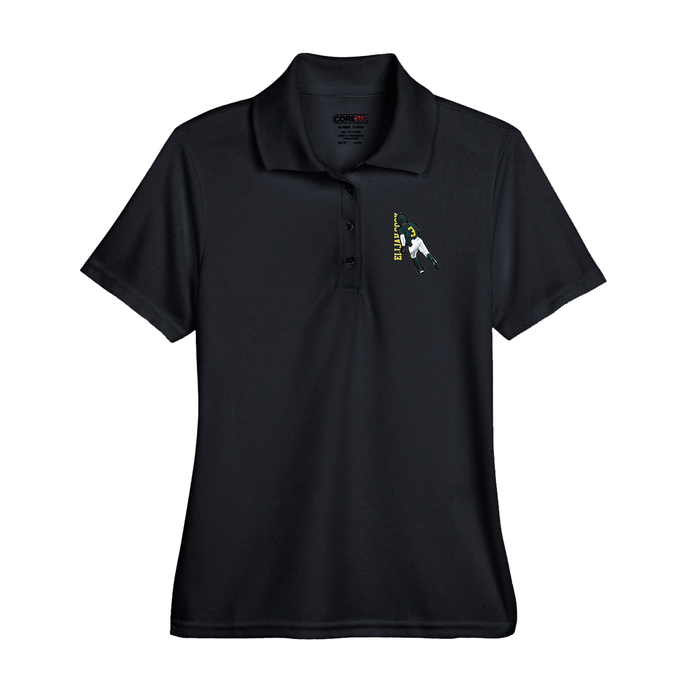 Performance Polo — Name Vertical in Black