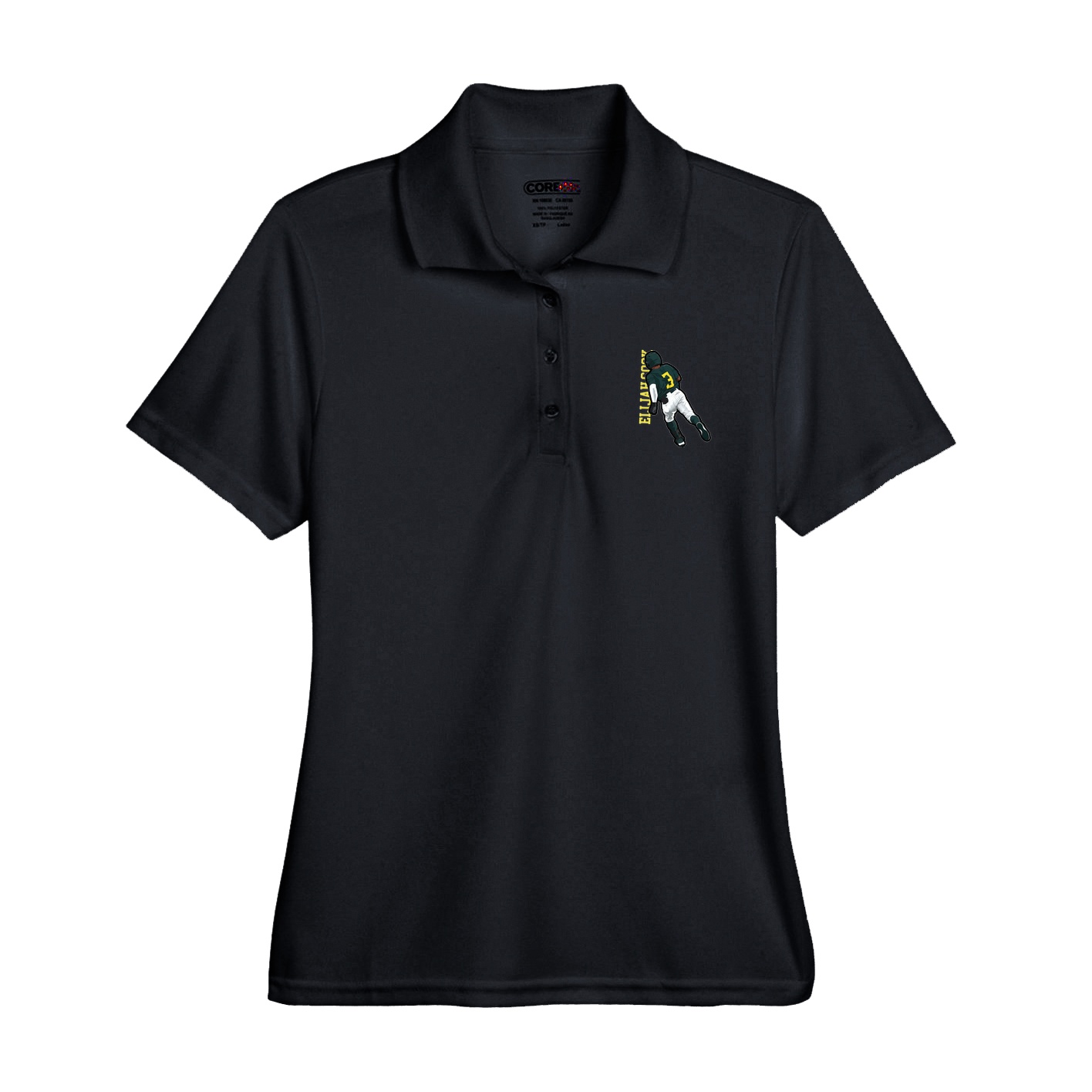 Womens Performance Polo — Name Vertical in Black