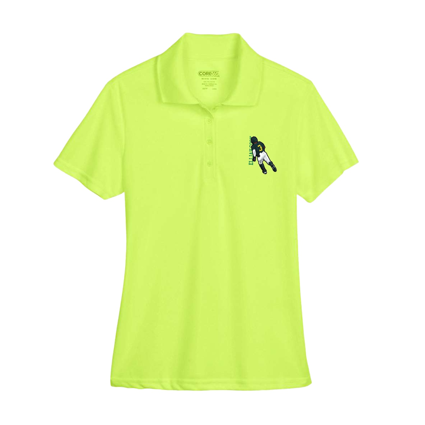 Womens Performance Polo — Name Vertical in Yellow