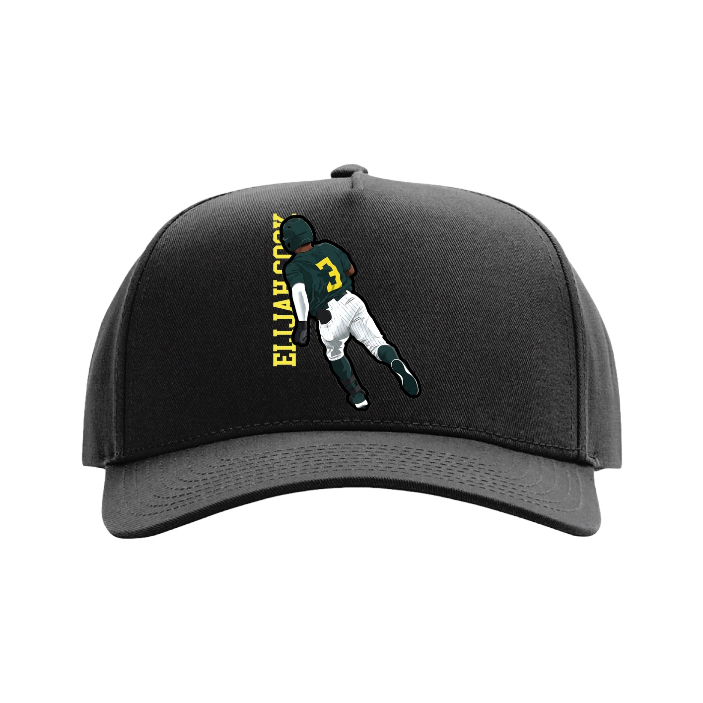 Full Fabric Five-Panel Champ Cap — Name Vertical in Black