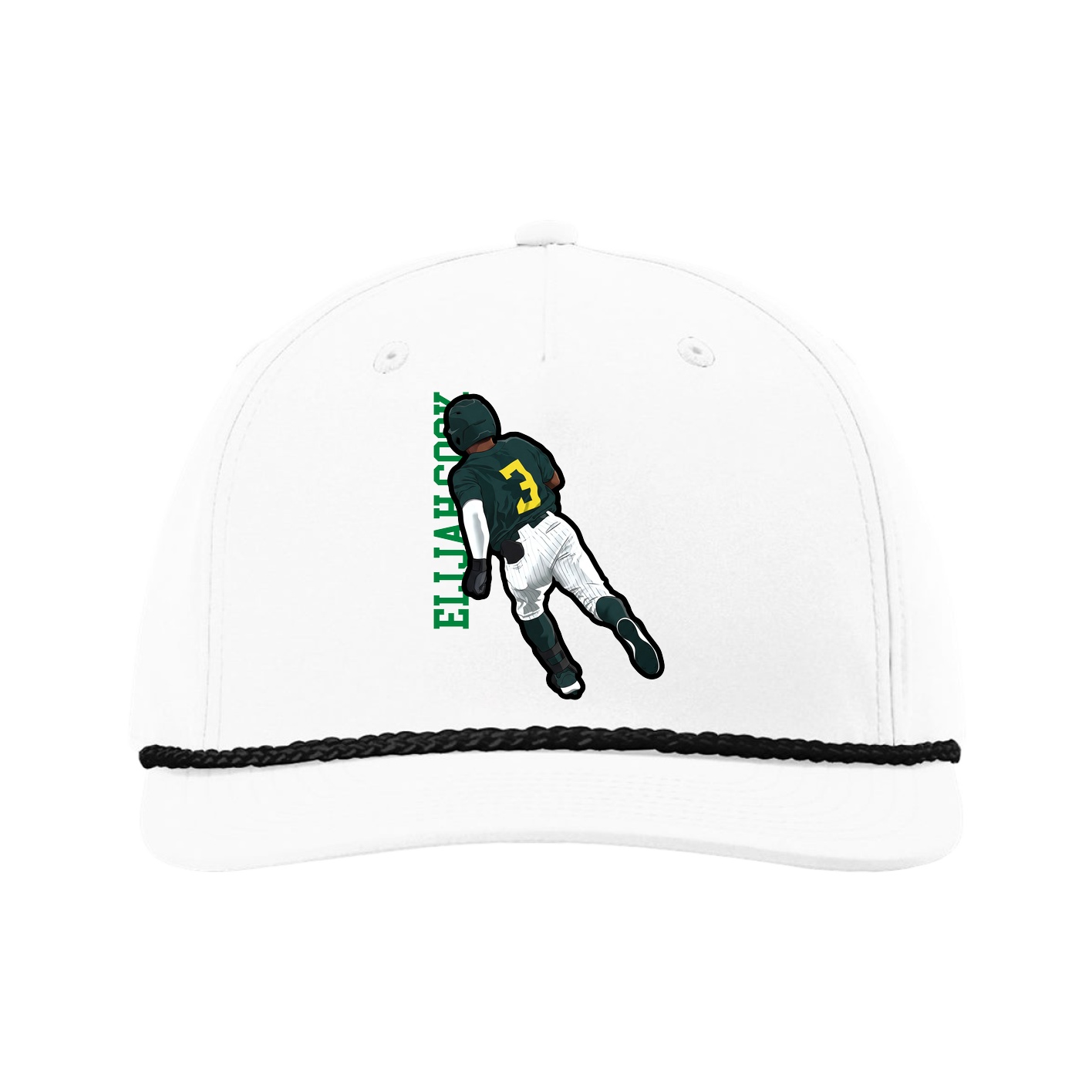 Five-Panel Classic Rope Cap — Name Vertical in White