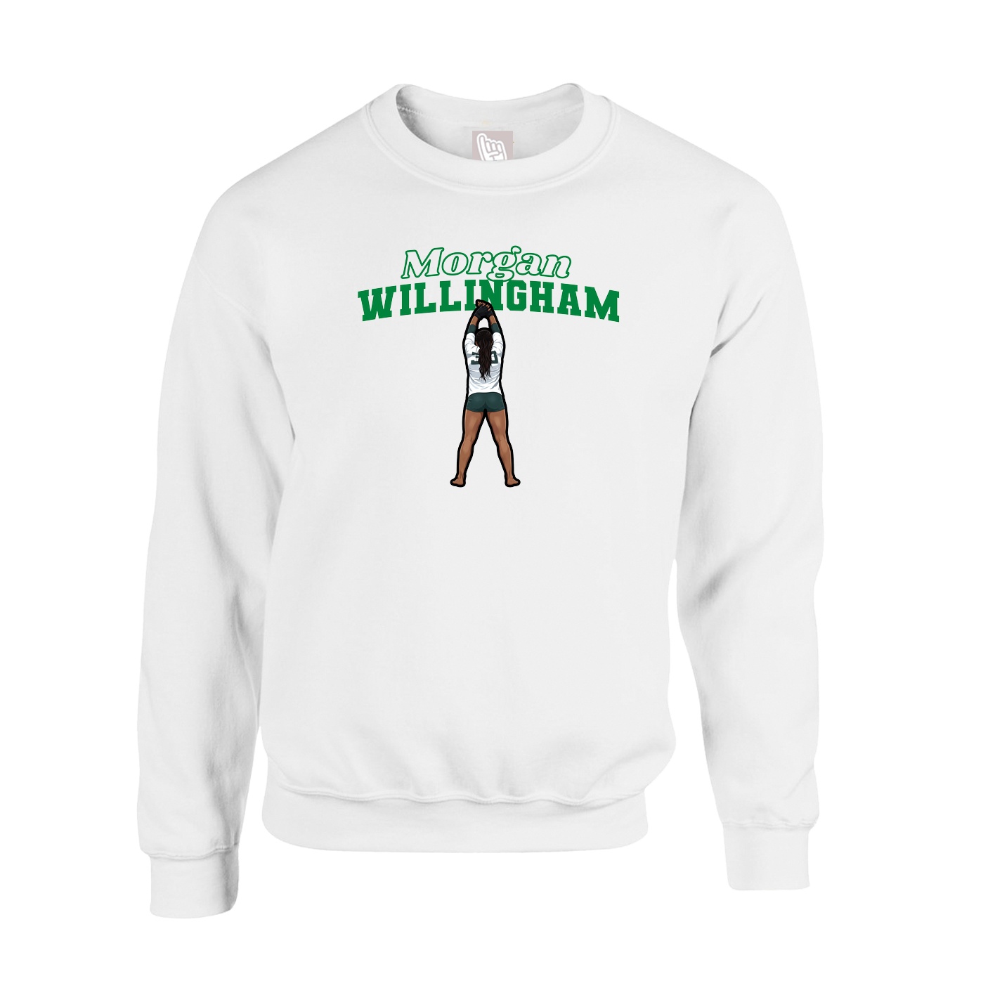 Fleece Crew — Name Arch in White