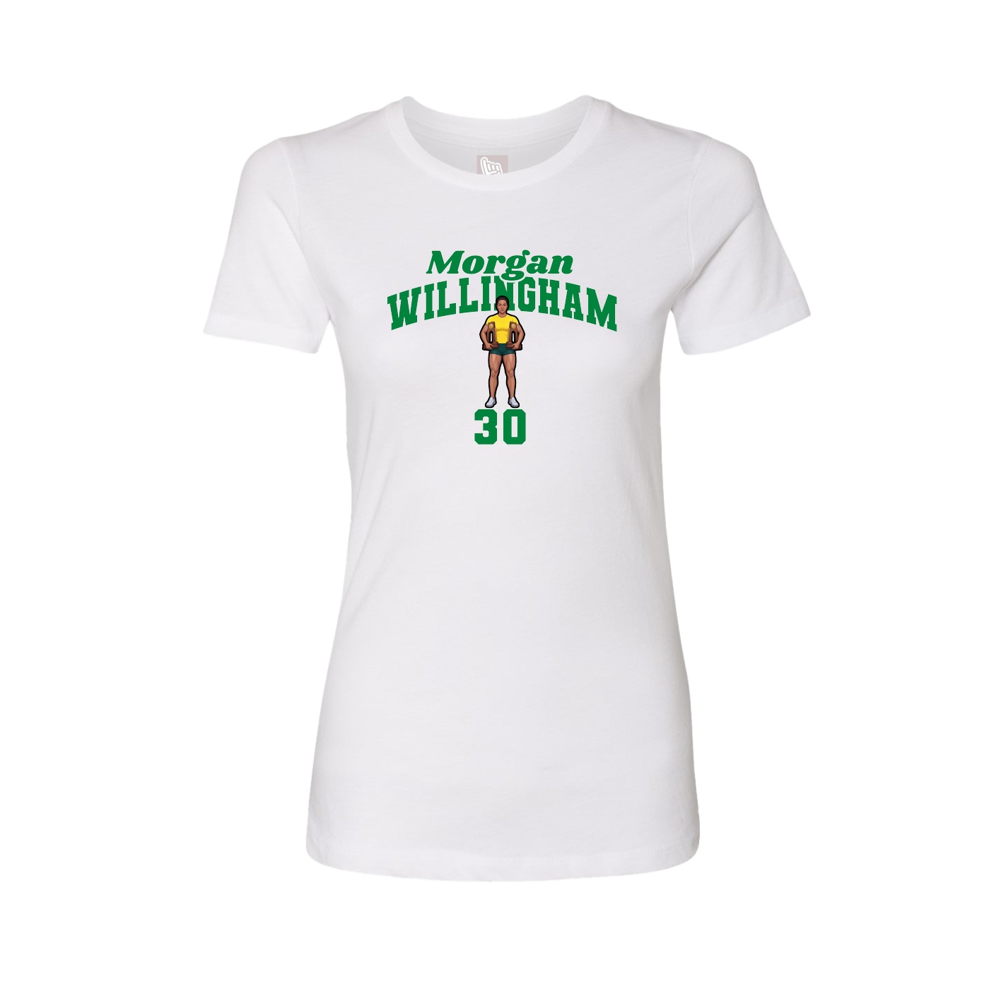 Fitted Women's Tee — Signature Arch in White