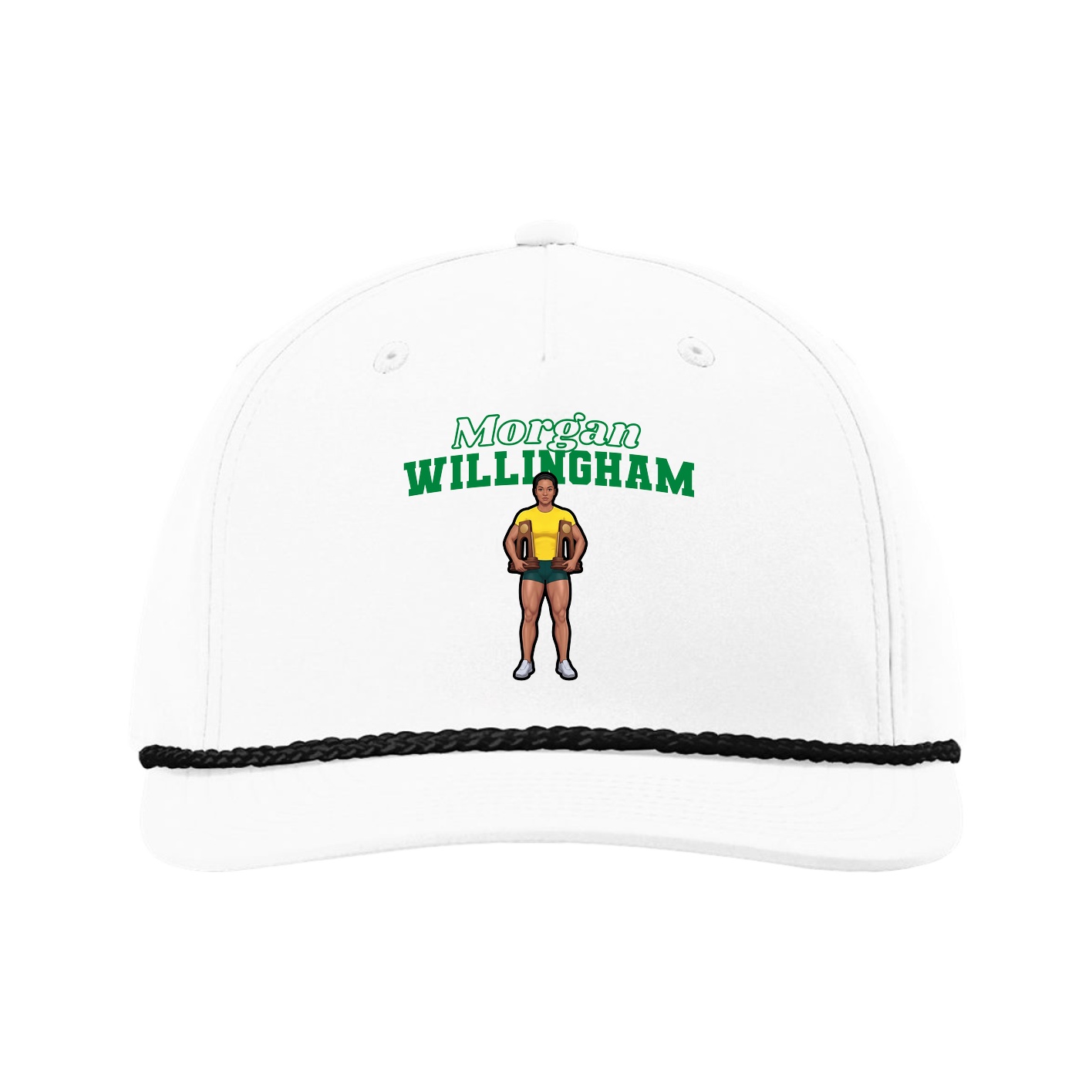 Five-Panel Classic Rope Cap — Name Arch in White