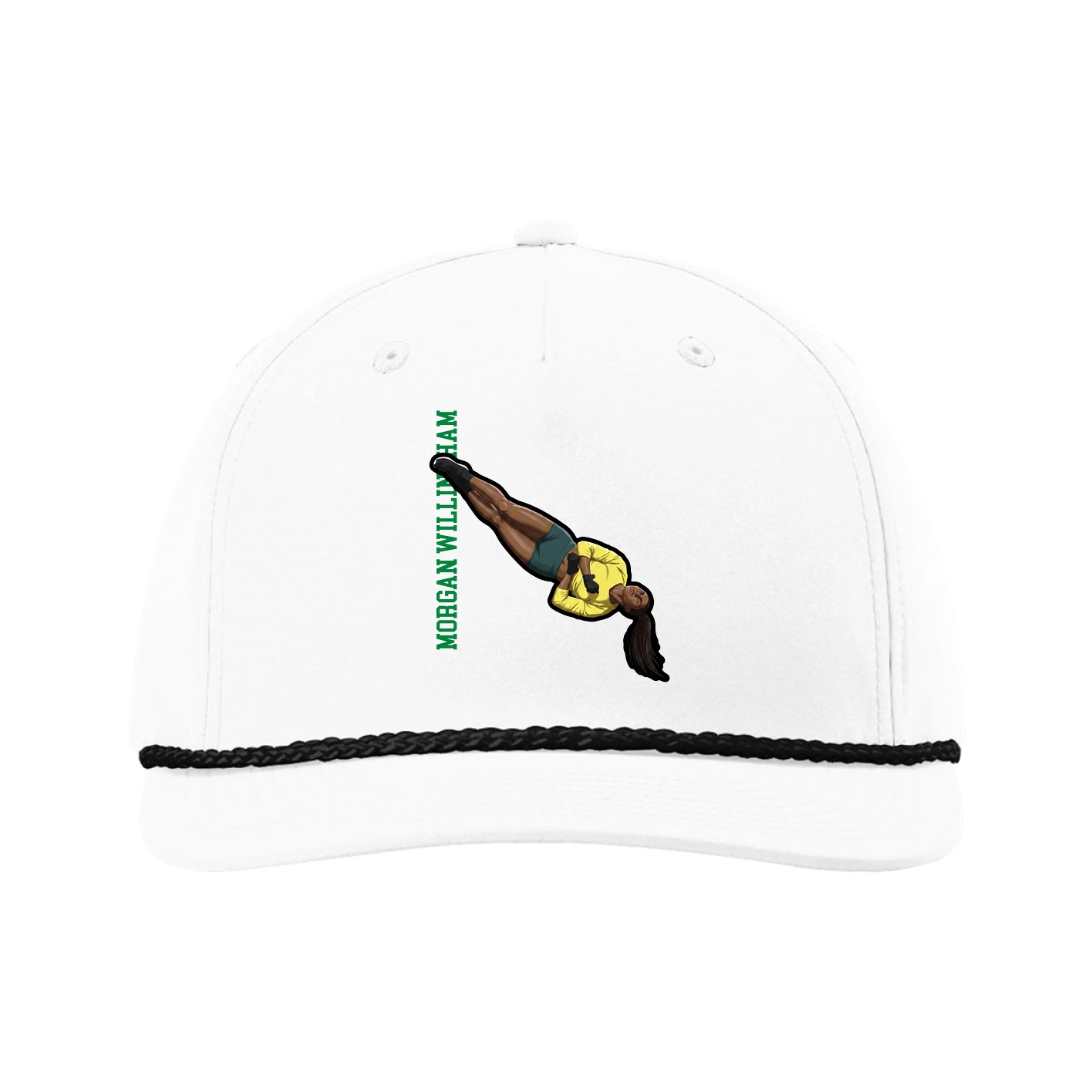 Five-Panel Classic Rope Cap — Name Vertical in White