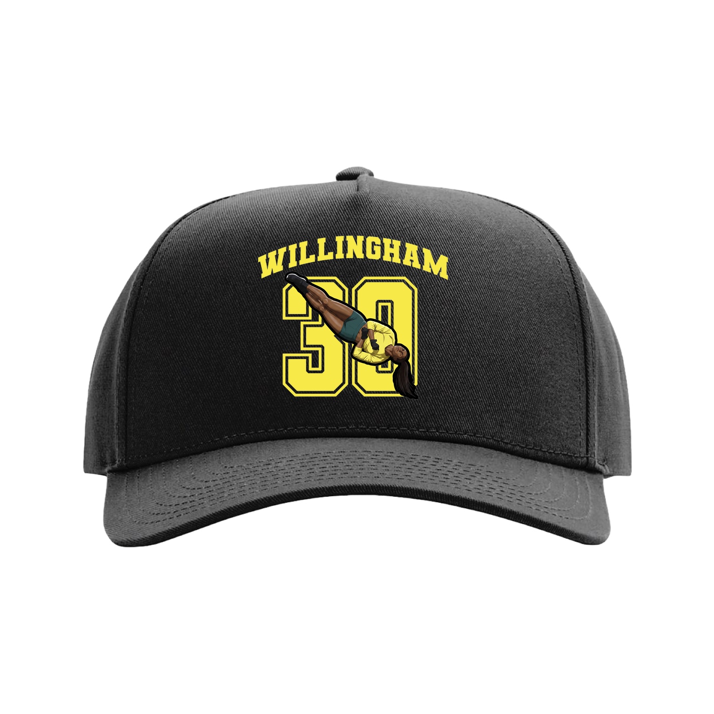 Full Fabric Five-Panel Champ Cap — Number in Black