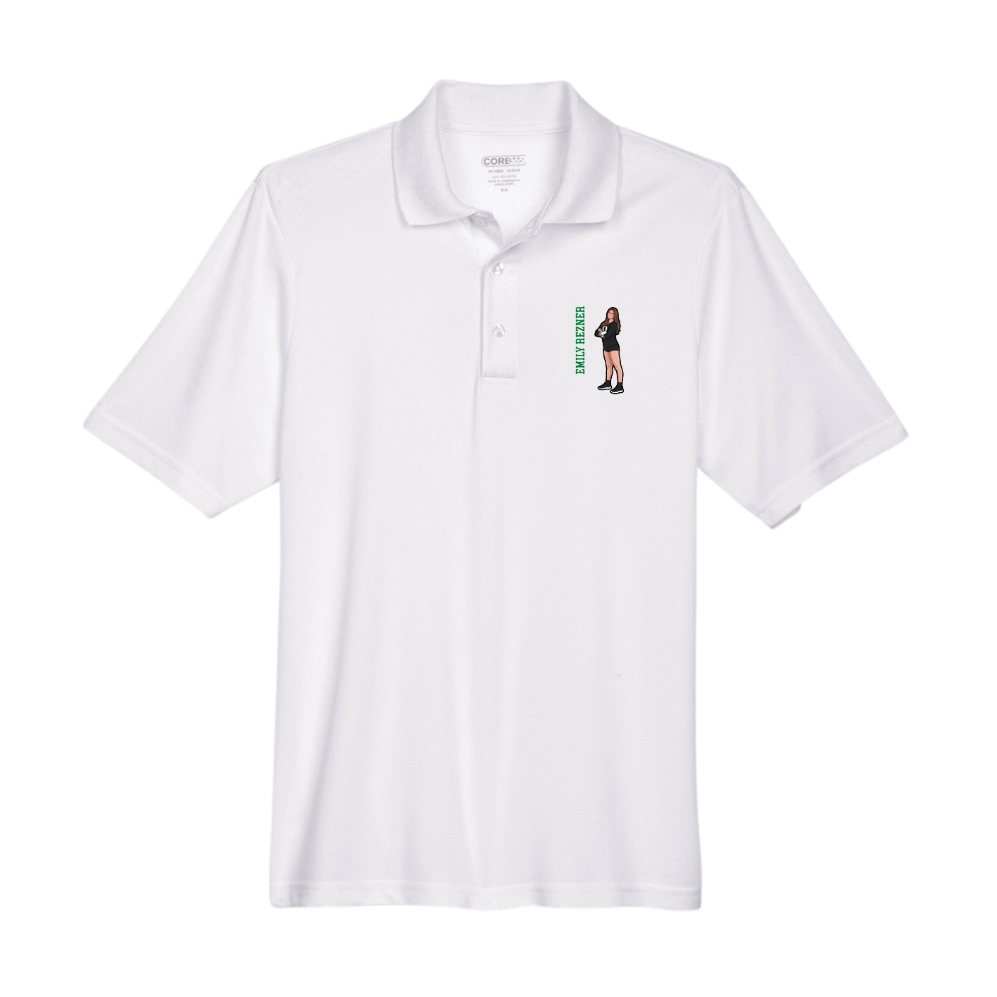 Performance Polo — Name Vertical in White
