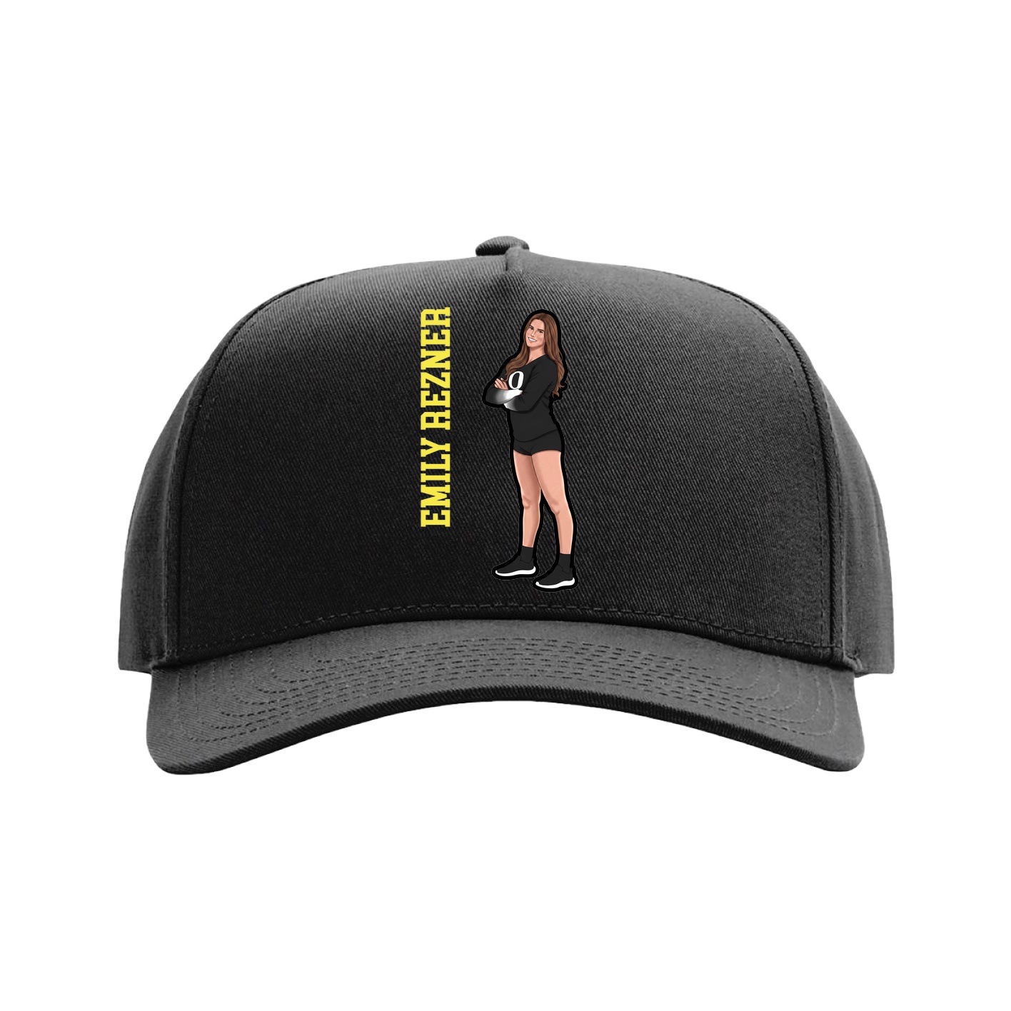 Full Fabric Five-Panel Champ Cap — Name Vertical in Black
