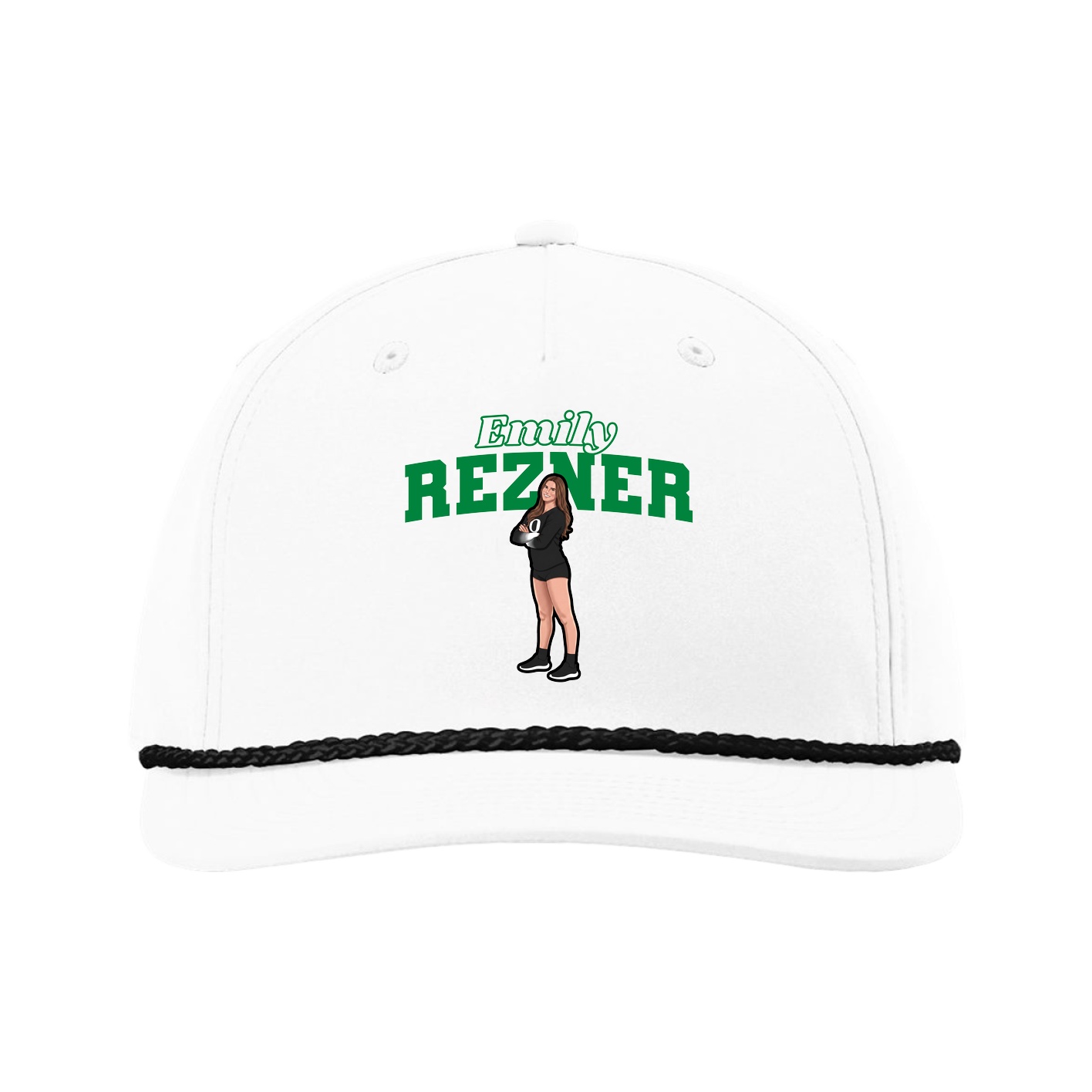 Five-Panel Classic Rope Cap — Name Arch in White