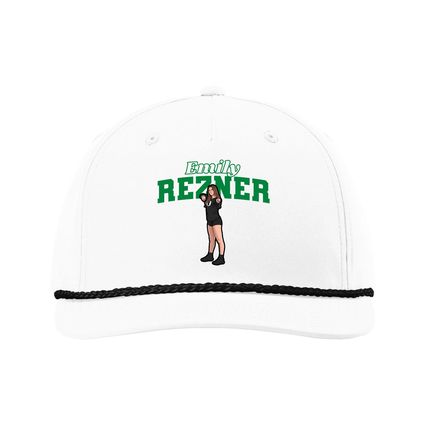 Five-Panel Classic Rope Cap — Name Arch in White