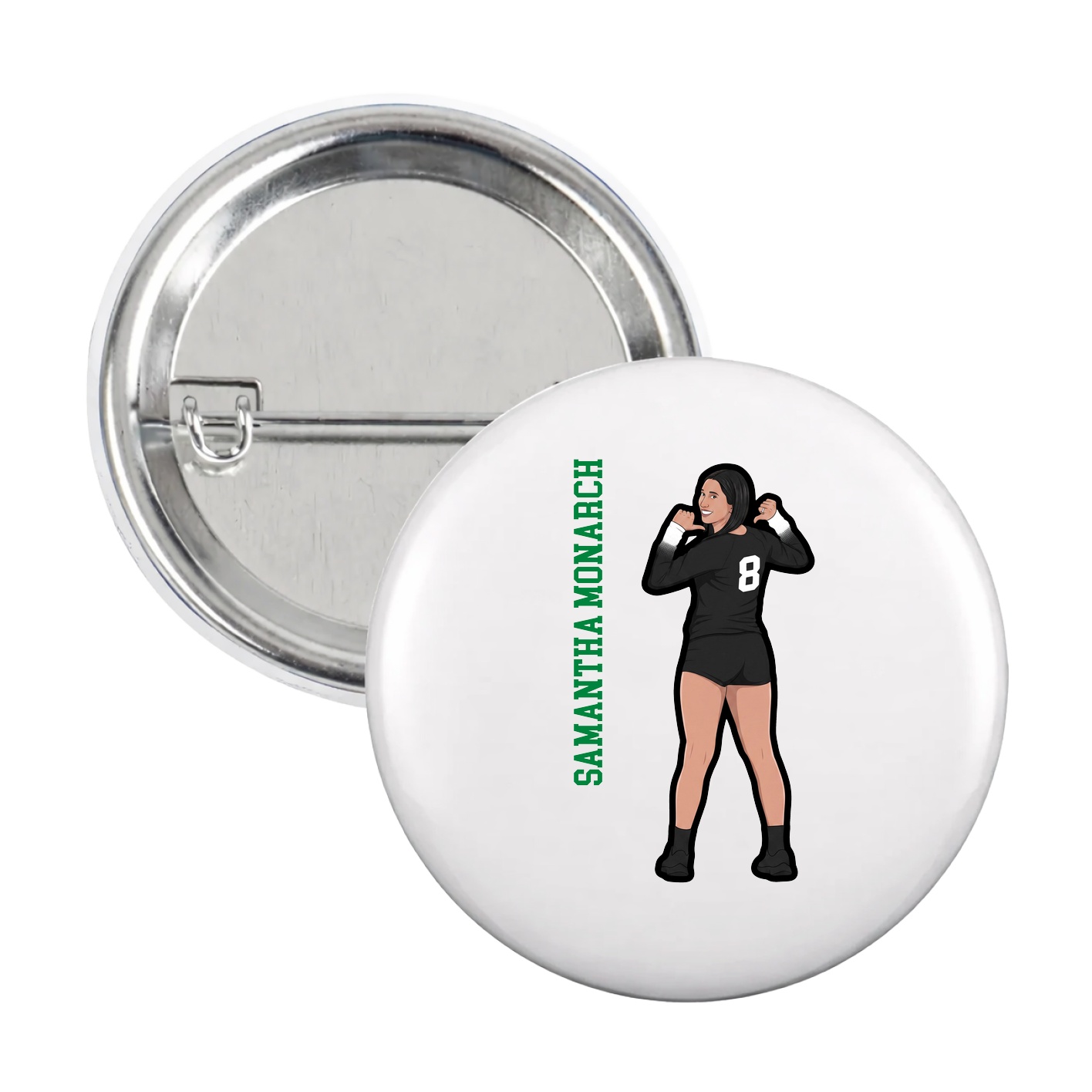Game Day Button — Name Vertical in White