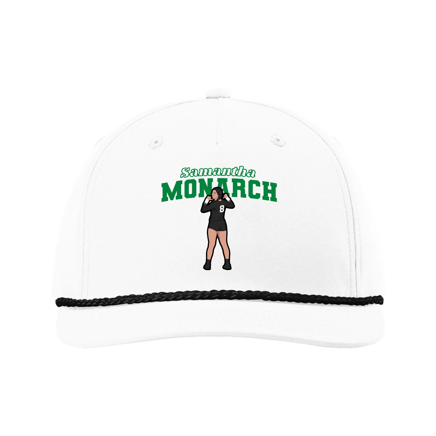 Five-Panel Classic Rope Cap — Name Arch in White